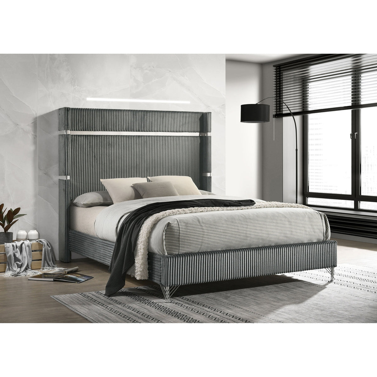 Malcolm Grey Upholstered Eastern King Wingback Bed