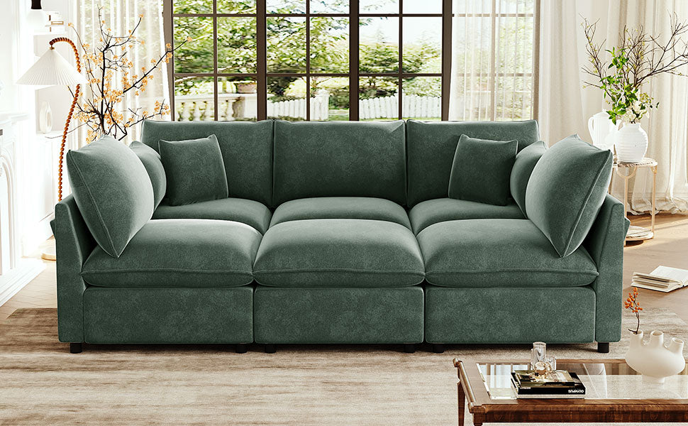Modern Sectional Sofa Modular Sofa 93.7" U-shaped Sofa Couch Sofa Bed L-shaped Sofa with a Movable Ottoman, Storage Armrests and USB Ports, Green