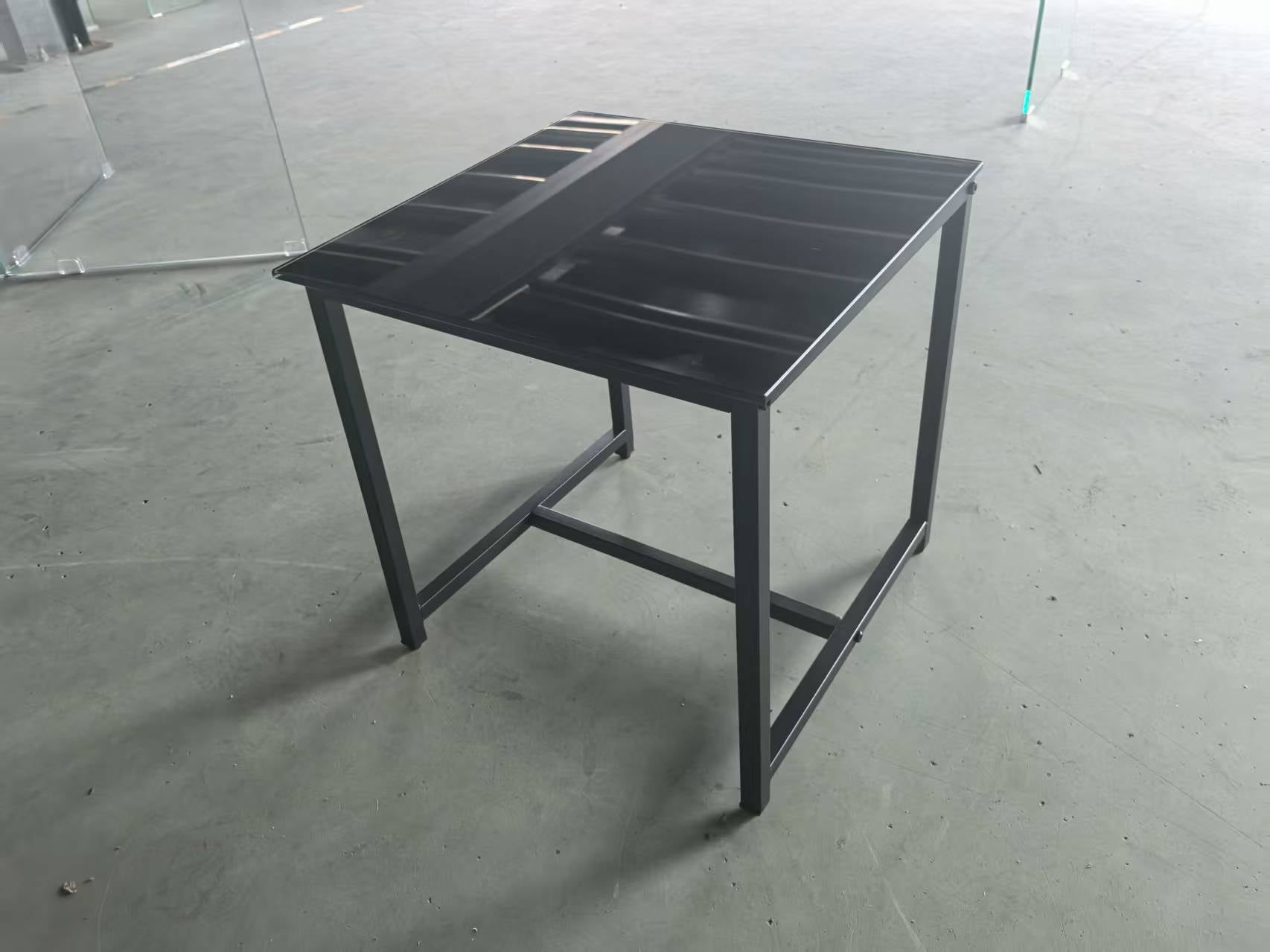 2 Pieces Black Glass Night Stand,MDF SideTable, Small Tea Table, Sofa Table with Metal Leg