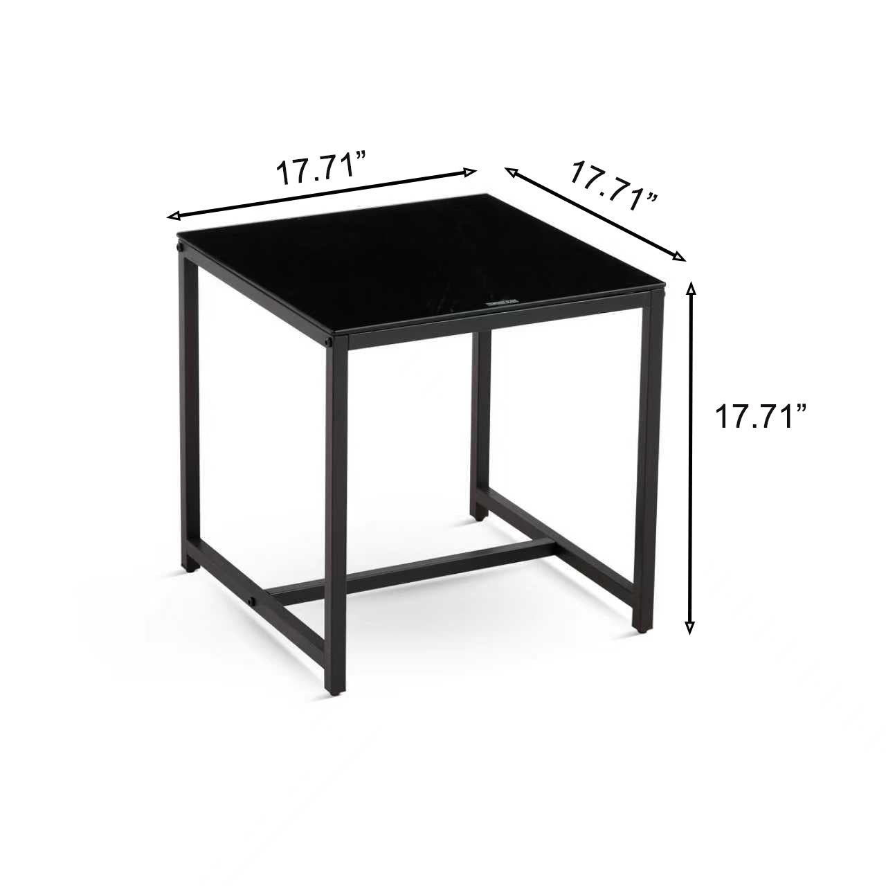2 Pieces Black Glass Night Stand,MDF SideTable, Small Tea Table, Sofa Table with Metal Leg
