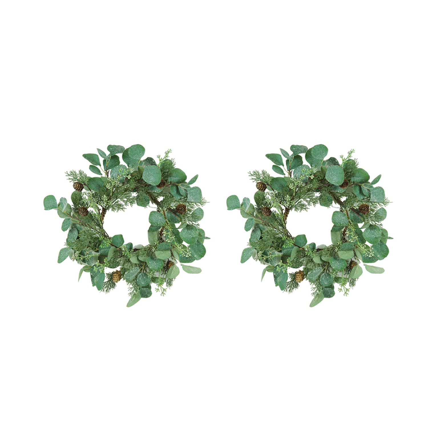 Set of 2, D14.2" Eucalyptus Candle Ring, Green