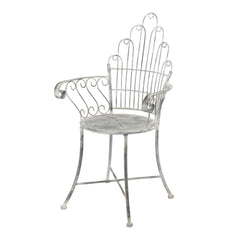 23x22x38" Distressed Silver Finish Iron Accent Chair, French Country Armchair, Outdoor Garden Seating