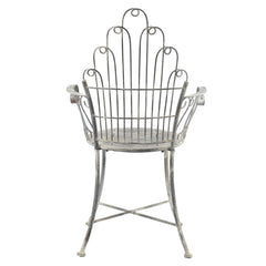 23x22x38" Distressed Silver Finish Iron Accent Chair, French Country Armchair, Outdoor Garden Seating