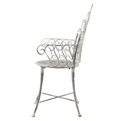 23x22x38" Distressed Silver Finish Iron Accent Chair, French Country Armchair, Outdoor Garden Seating