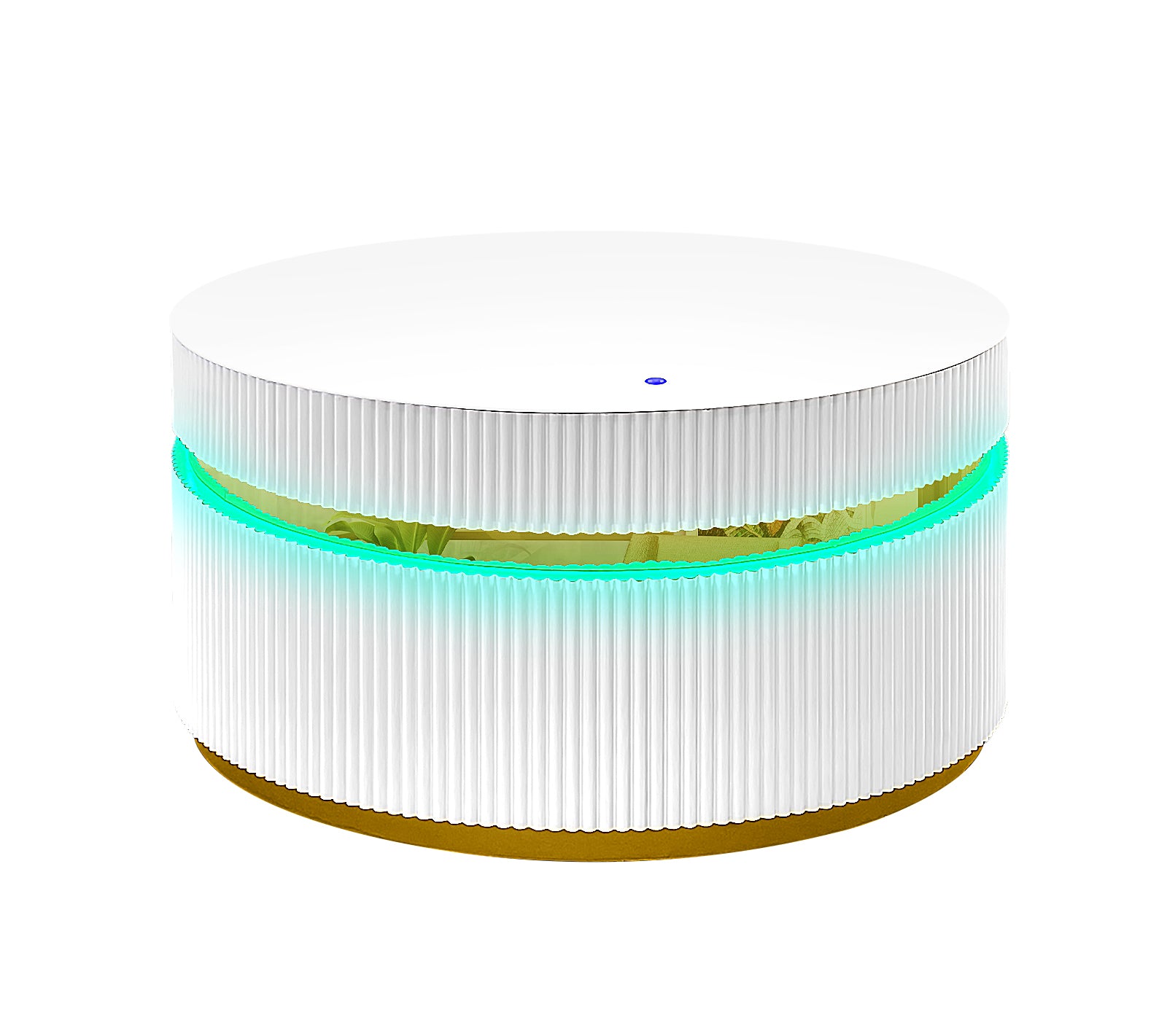 Tavita 39" Round White Coffee Table with Glass Top and LED Lights