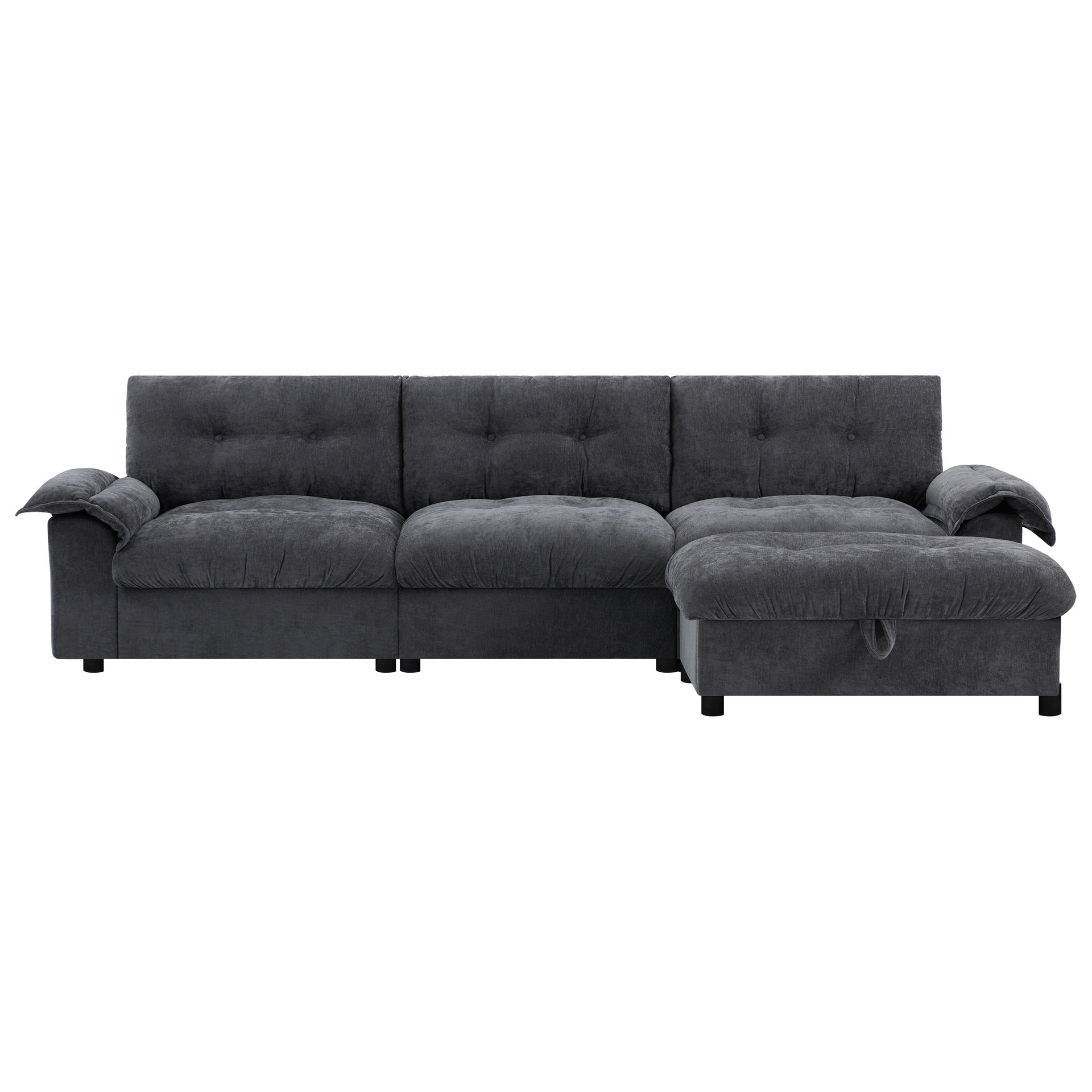 104*60" Sectional Sofa, L-Shape with Multifunctional Armrest, Dual-Port Charging, Cup Holder, Side Storage Pockets, Movable Storage Ottoman, Unique Tufted Design, Soft Cushion, Chenille,3colors