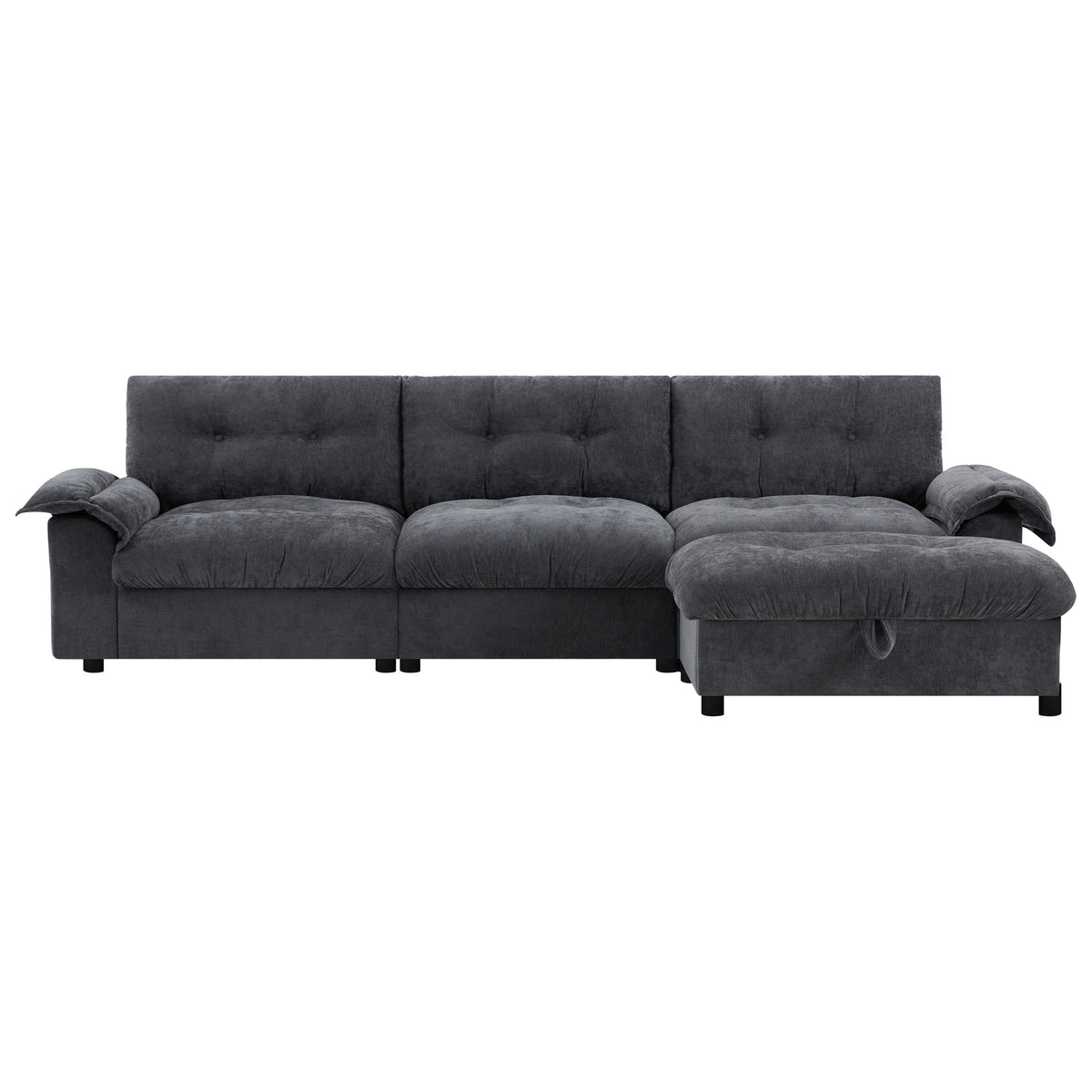 104*60" Sectional Sofa, L-Shape with Multifunctional Armrest, Dual-Port Charging, Cup Holder, Side Storage Pockets, Movable Storage Ottoman, Unique Tufted Design, Soft Cushion, Chenille,3colors