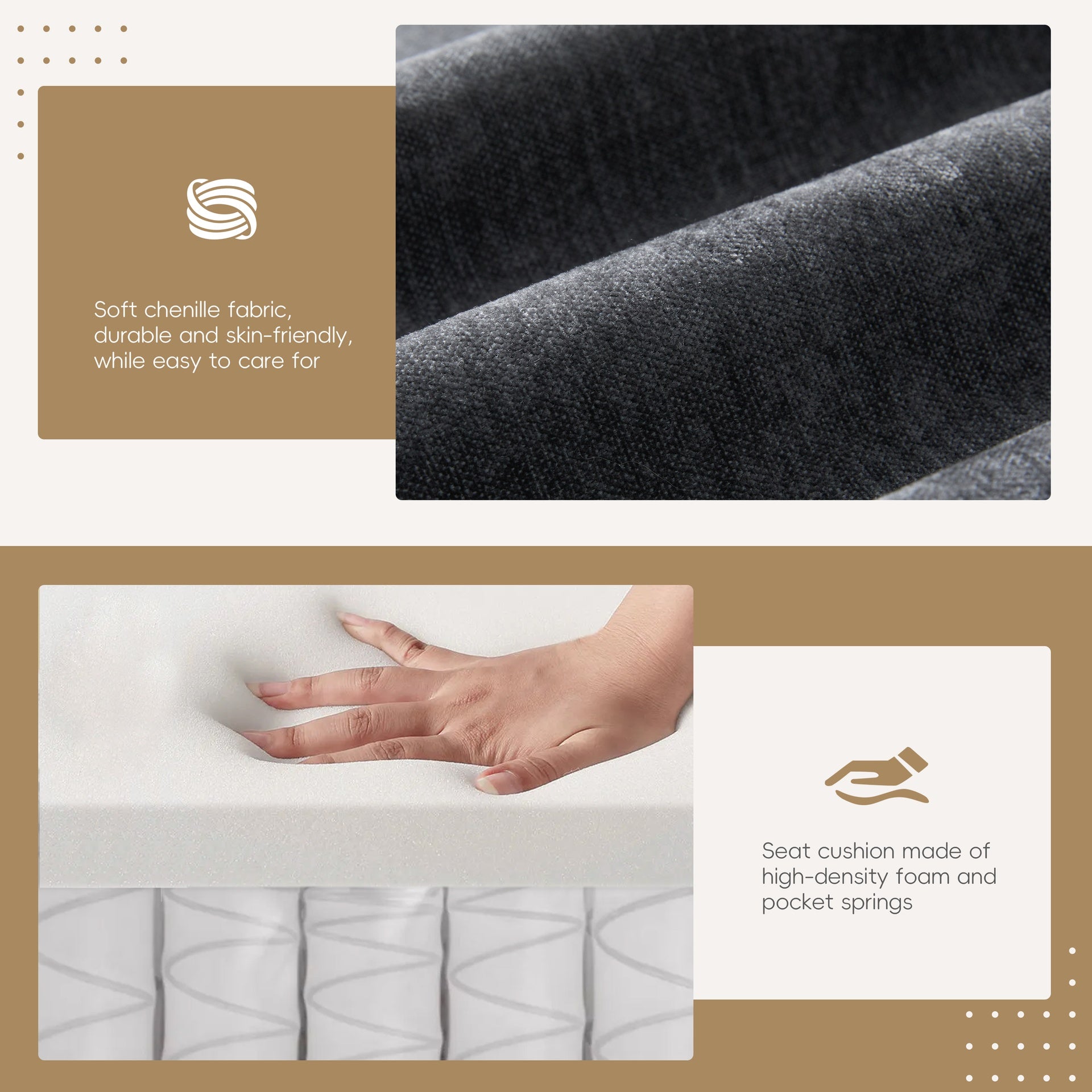 104*60" Sectional Sofa, L-Shape with Multifunctional Armrest, Dual-Port Charging, Cup Holder, Side Storage Pockets, Movable Storage Ottoman, Unique Tufted Design, Soft Cushion, Chenille,3colors