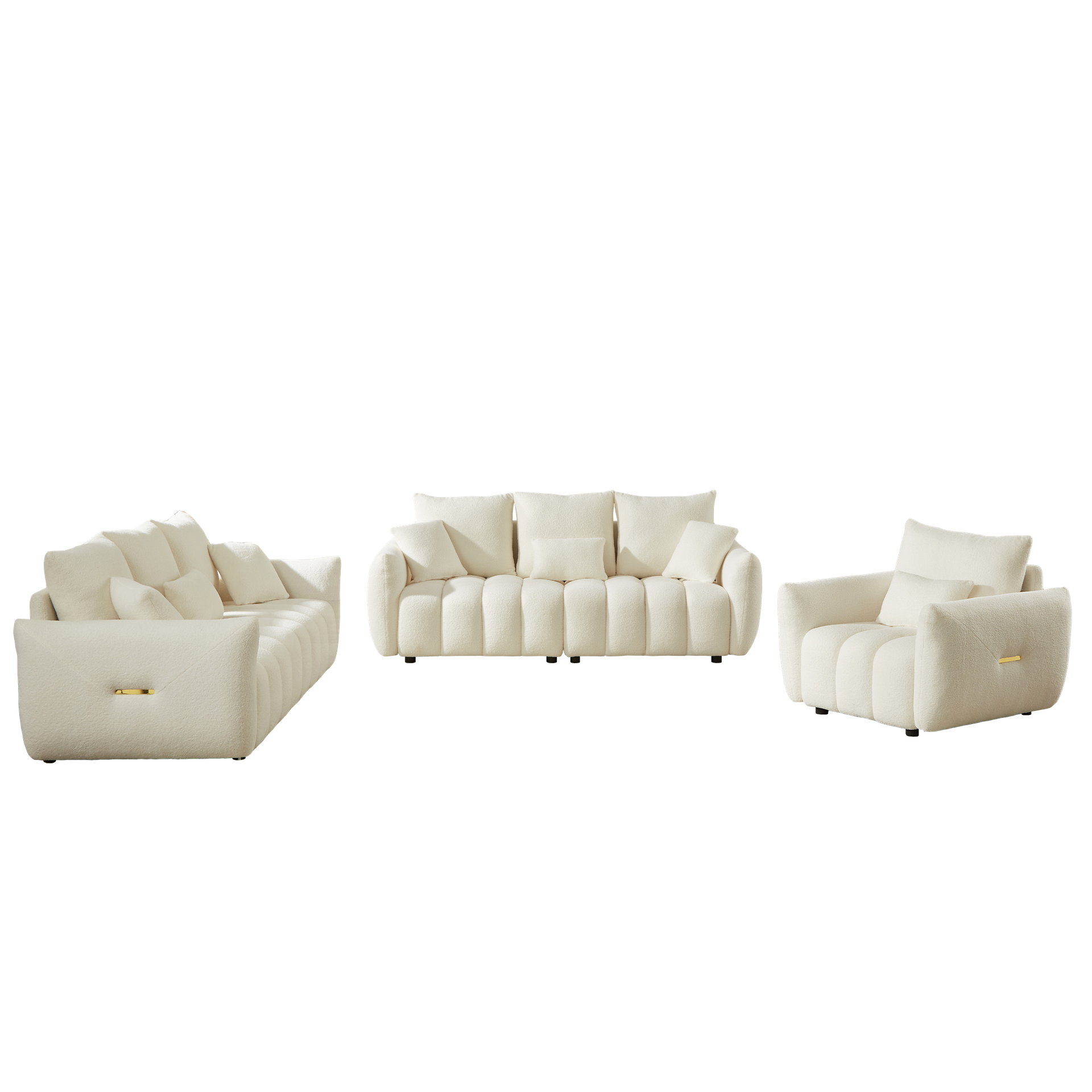 1 Seater + 3 Seater + 3 Seater,  Combo Sofa Modern Living Room Sofa, Teddy Sofa, Wooden Frame, 7 Cushions, Apartment Sofa Furniture