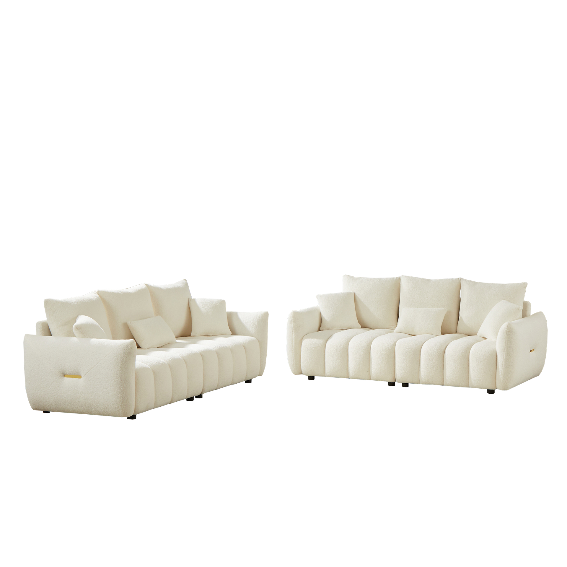 3 Seater + 3 Seater Combo Sofa Modern Living Room Sofa, Teddy Sofa, Wooden Frame, 6 Cushions, Apartment Sofa Furniture