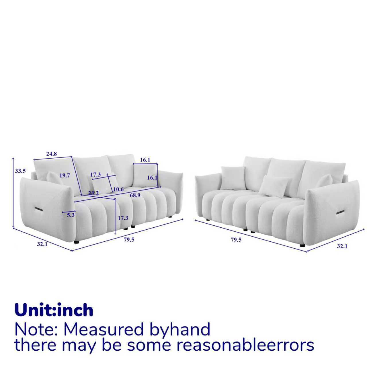 3 Seater + 3 Seater Combo Sofa Modern Living Room Sofa, Teddy Sofa, Wooden Frame, 6 Cushions, Apartment Sofa Furniture