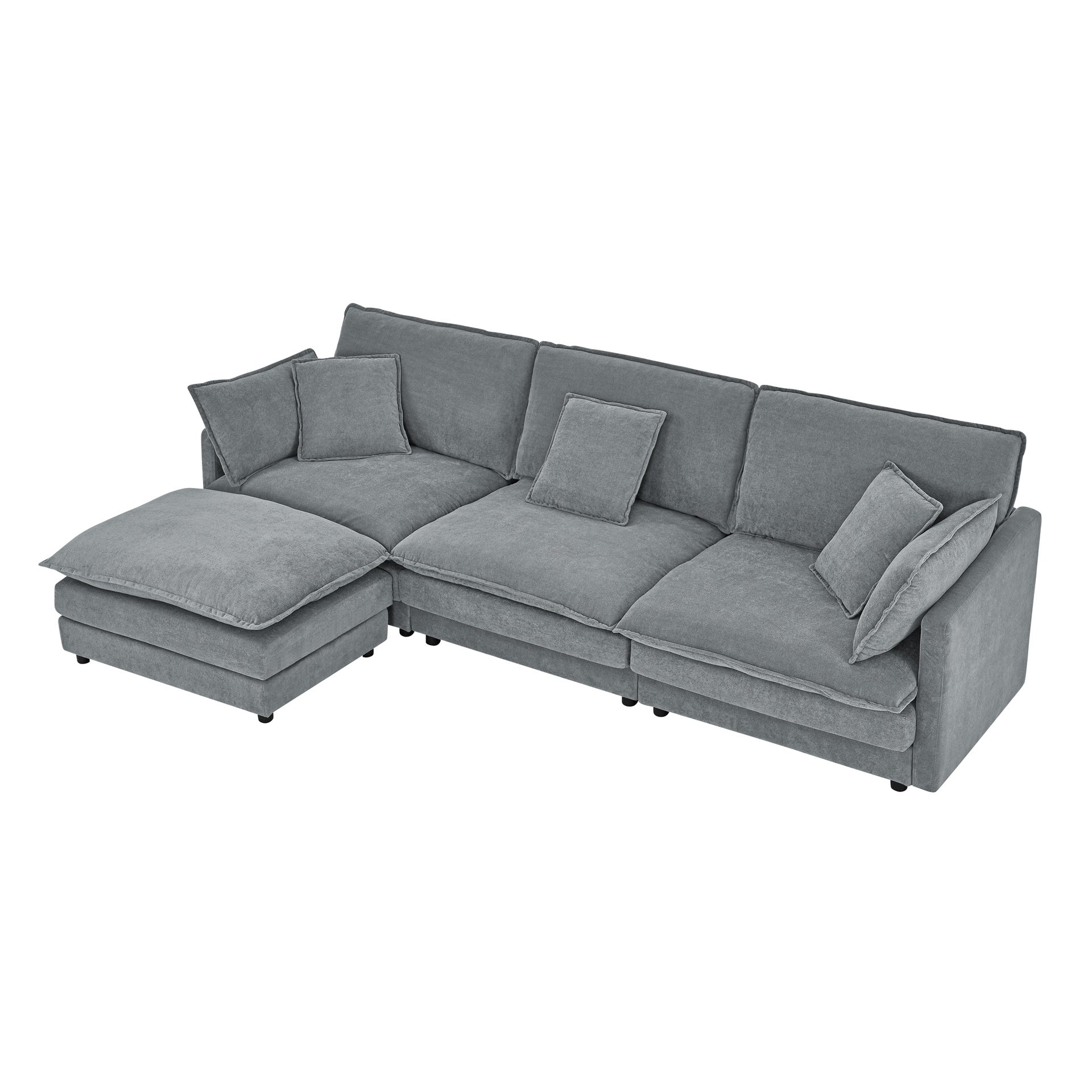 Modern Home Living Room L-Shaped Sectional Sofa Couches with Ottoman, Convertible Oversized 4 Seater Couch Towel Fabric, Grey