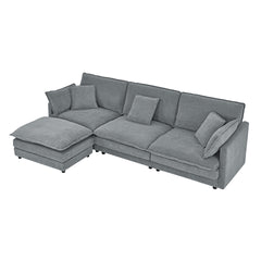 Modern Home Living Room L-Shaped Sectional Sofa Couches with Ottoman, Convertible Oversized 4 Seater Couch Towel Fabric, Grey