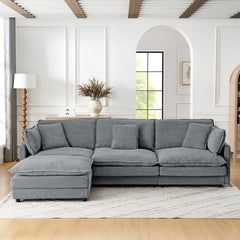 Modern Home Living Room L-Shaped Sectional Sofa Couches with Ottoman, Convertible Oversized 4 Seater Couch Towel Fabric, Grey