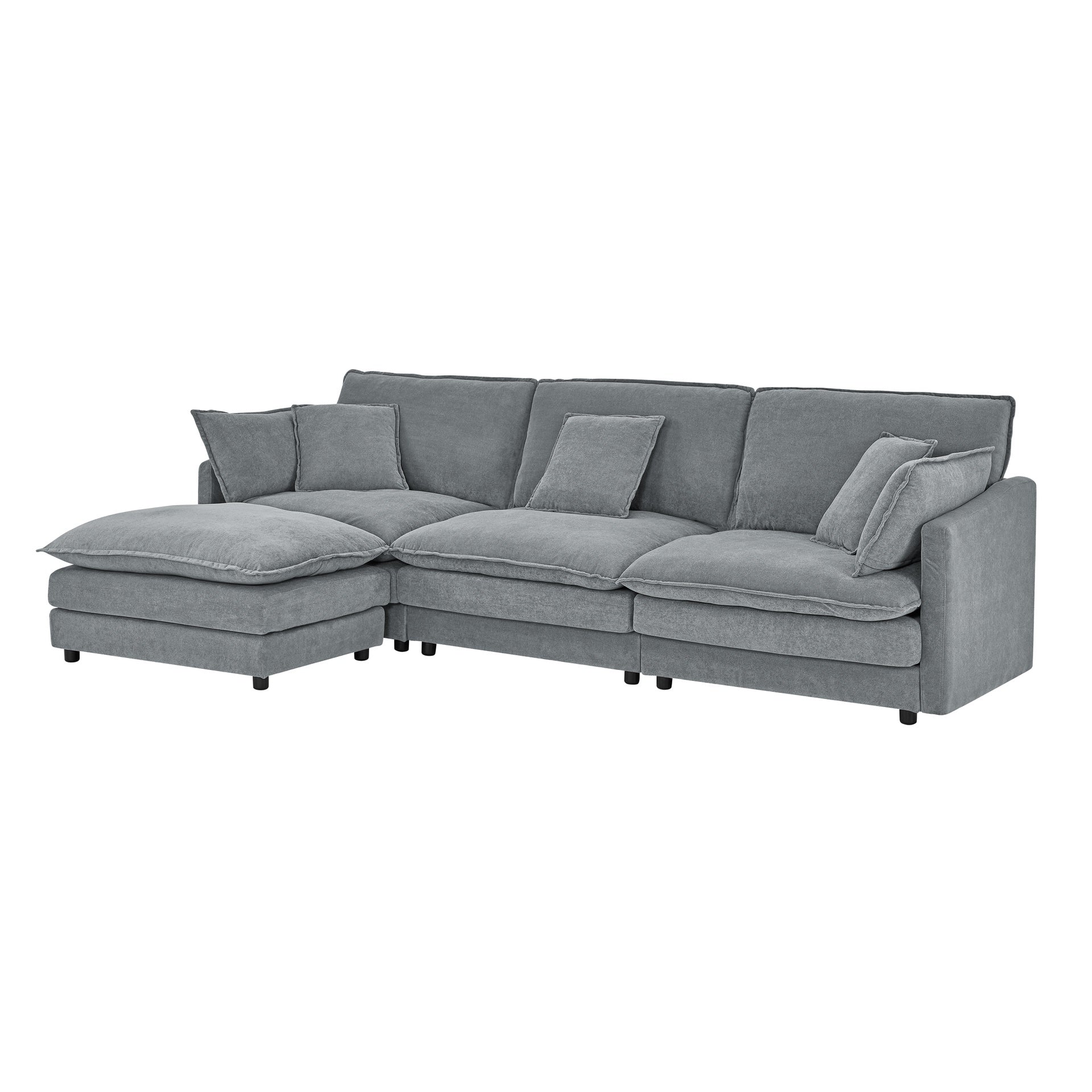 Modern Home Living Room L-Shaped Sectional Sofa Couches with Ottoman, Convertible Oversized 4 Seater Couch Towel Fabric, Grey