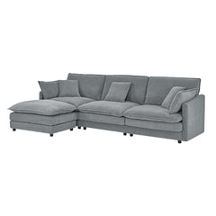 Modern Home Living Room L-Shaped Sectional Sofa Couches with Ottoman, Convertible Oversized 4 Seater Couch Towel Fabric, Grey