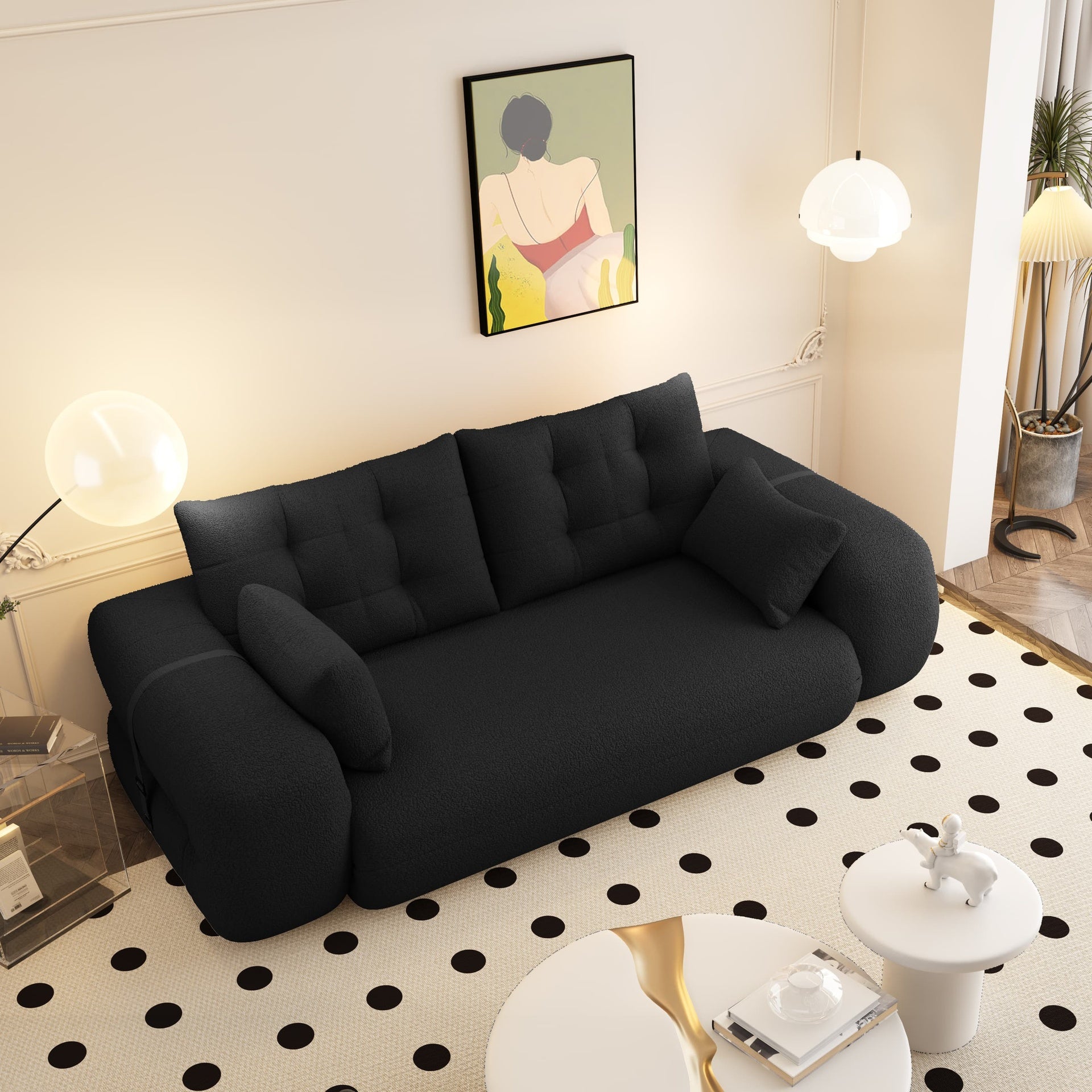 Human Dog Bed, Lazy Sofa Couch, 78.7" Multi-Functional Foldable Sofa Bed, 3-in-1 Teddy Fabric Foam-Filled Sleeper Sofa Bed for Living Room,Guest Bed,Playroom,Black