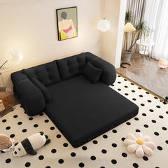 Human Dog Bed, Lazy Sofa Couch, 78.7" Multi-Functional Foldable Sofa Bed, 3-in-1 Teddy Fabric Foam-Filled Sleeper Sofa Bed for Living Room,Guest Bed,Playroom,Black