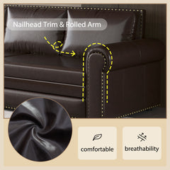 Chesterfield Sofa,93.7" King Pull Out Sofa Bed,3-in-1 Faux Leather Convertible Sleeper Sofa with Nailhead Trim & Rolled Arm,Multi-Functional Sofa Bed for Living Room,Dark Brown(old sku:W1885S00035)