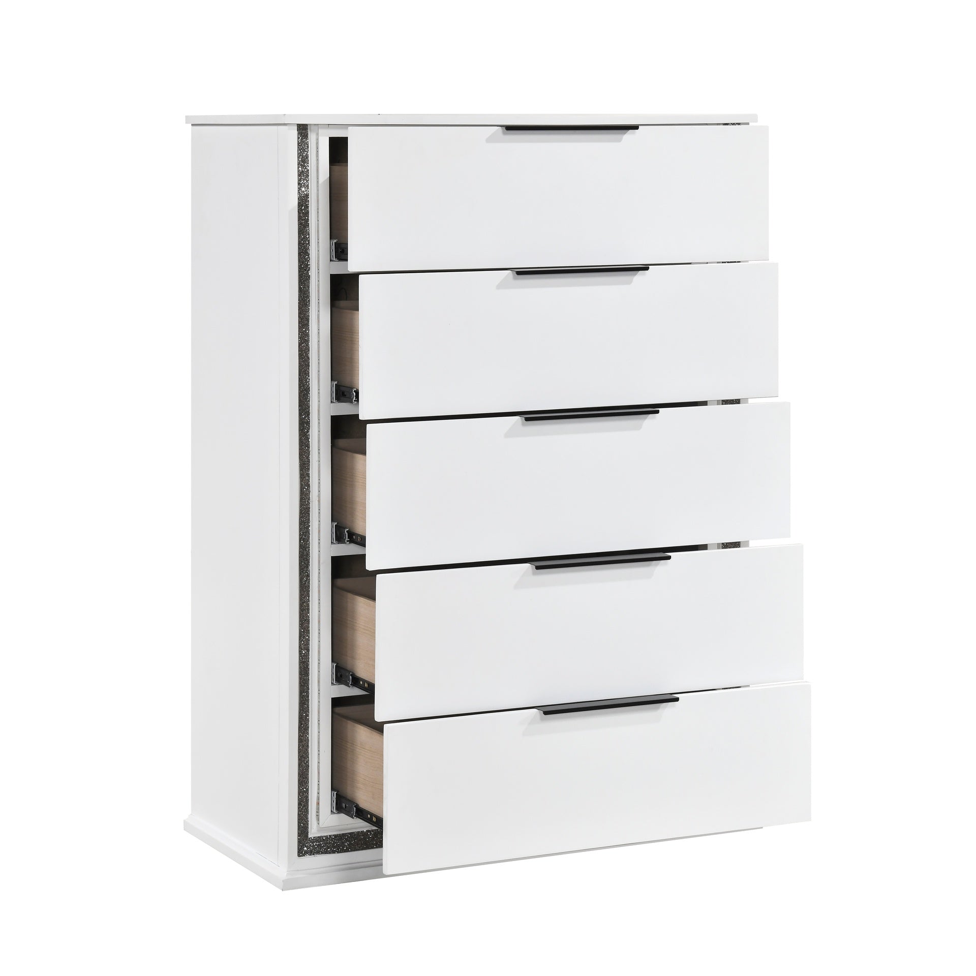 Contemporary Glam White Finish Chest with Storage Drawers LED Light 8-Colors Bedroom Furniture 1pc Vertical Dresser