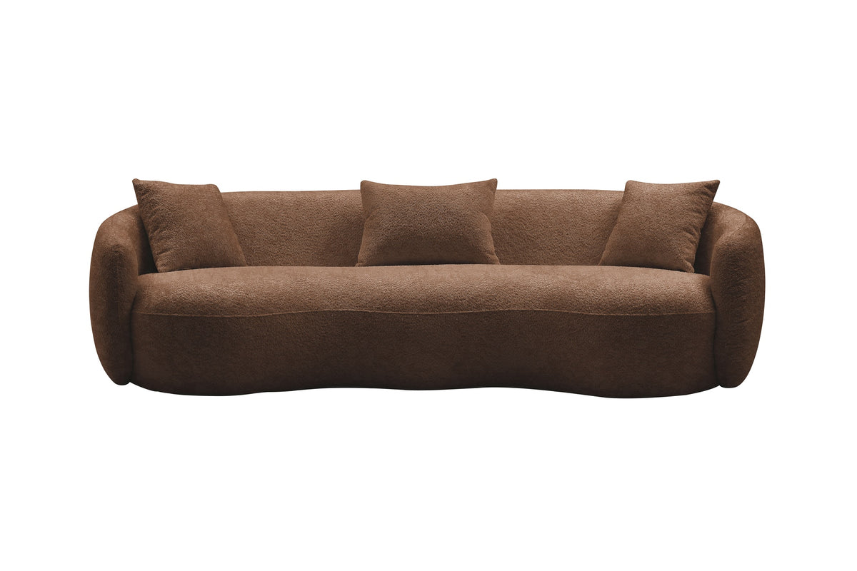 Mid Century Modern Curved Living Room Sofa,  Boucle Fabric Couch for Bedroom, Office, Apartment, Brown