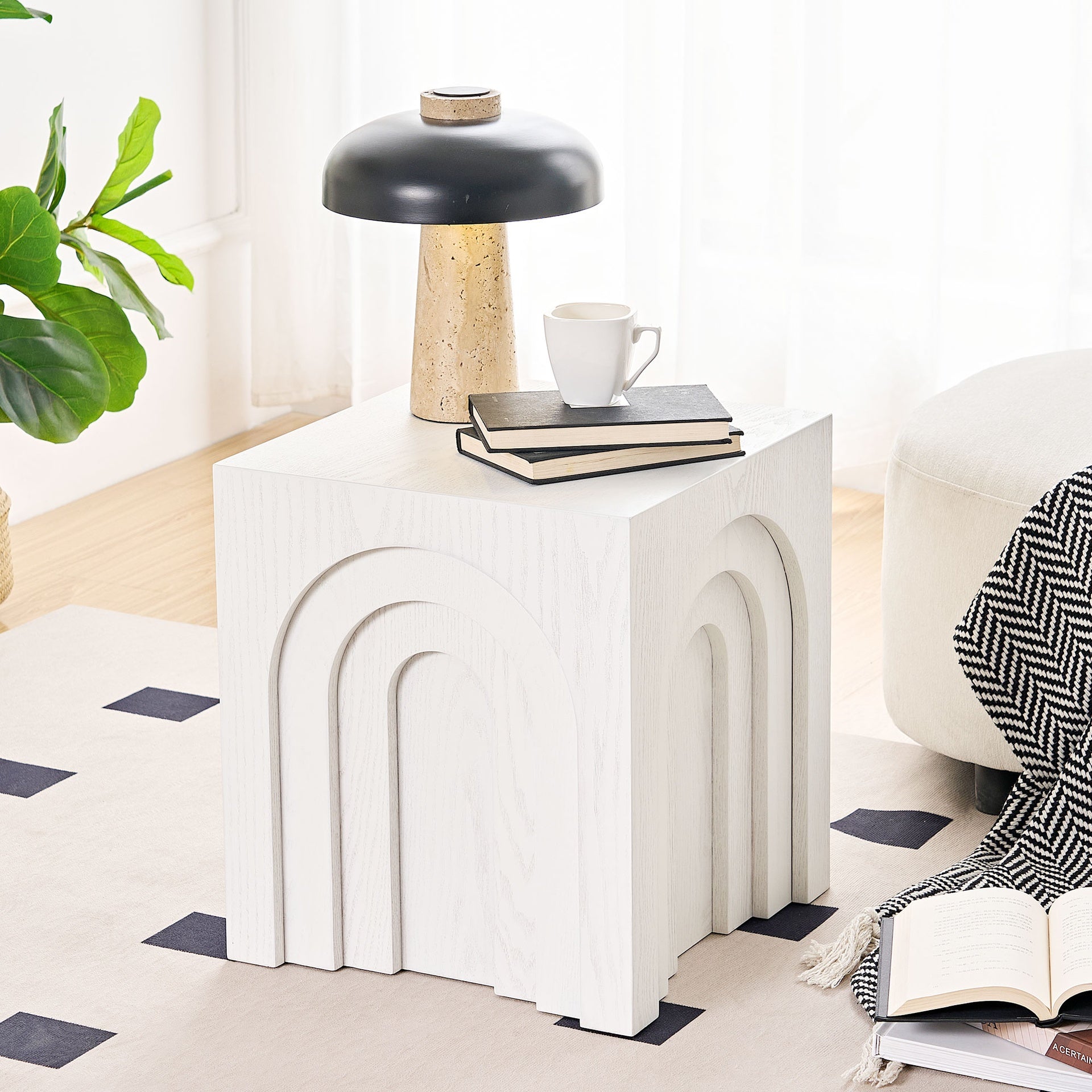 15.74'' Square Side Table Small Coffee Table Accent Table  Bedside Table for Living Room Bedroom,WHITE