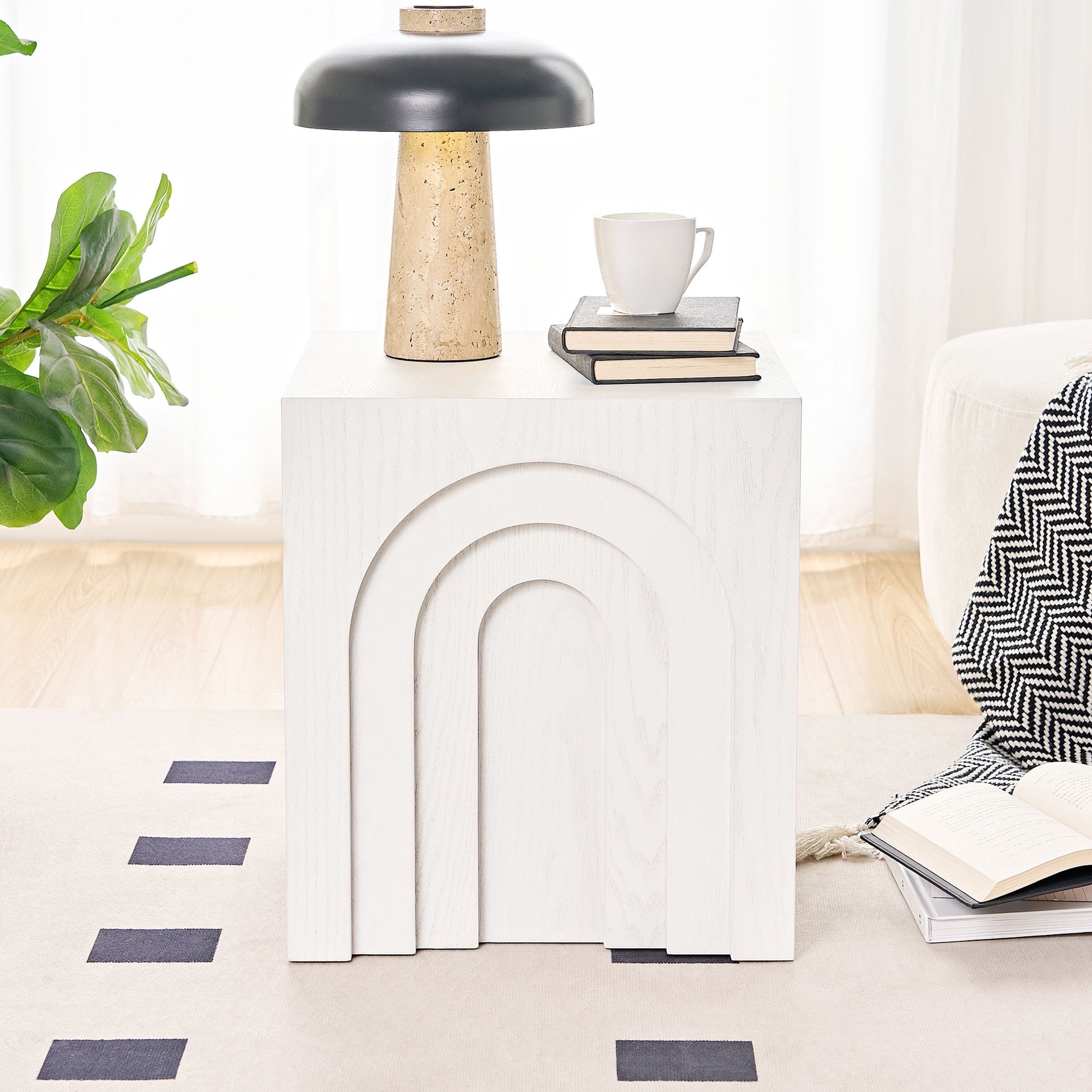 15.74'' Square Side Table Small Coffee Table Accent Table  Bedside Table for Living Room Bedroom,WHITE