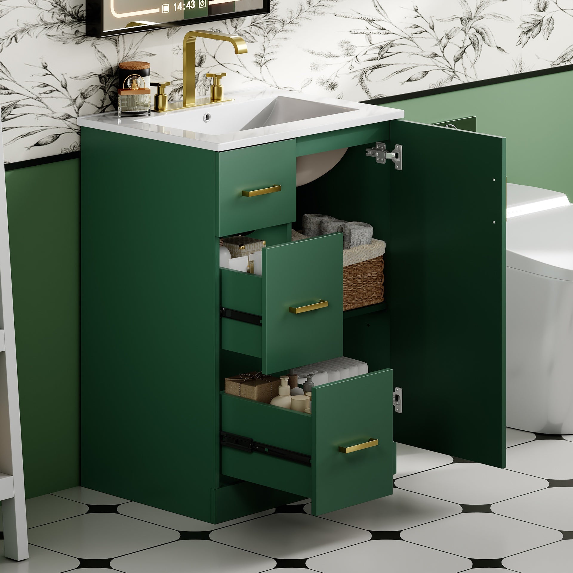24" Modern Bathroom Vanity with Sink, Small Bathroom Sink Cabinet with 2 Drawers and Soft-Closing Door, Under-mount Sink Bathroom Cabinet with Drawers
