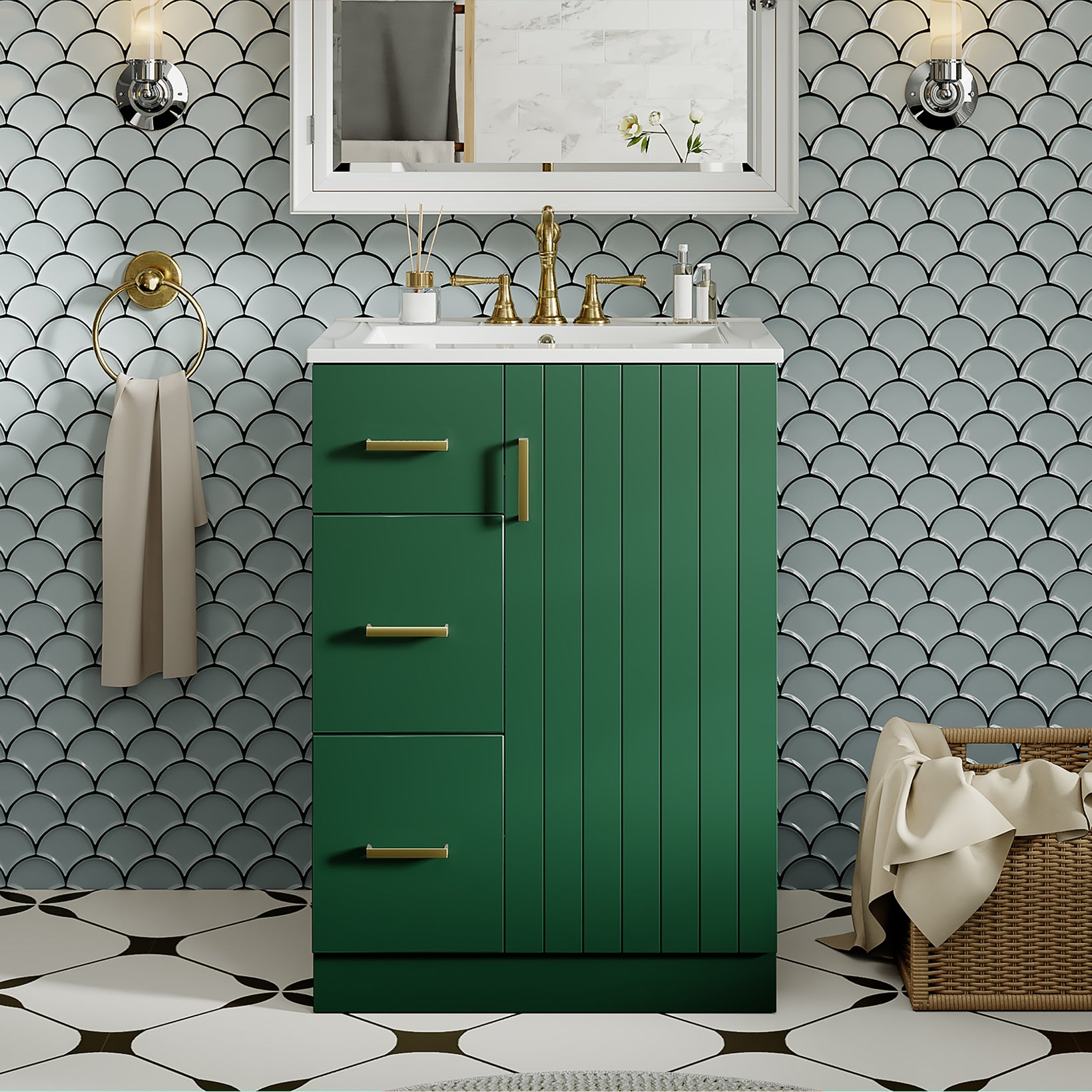 24" Modern Bathroom Vanity with Sink, Small Bathroom Sink Cabinet with 2 Drawers and Soft-Closing Door, Under-mount Sink Bathroom Cabinet with Drawers