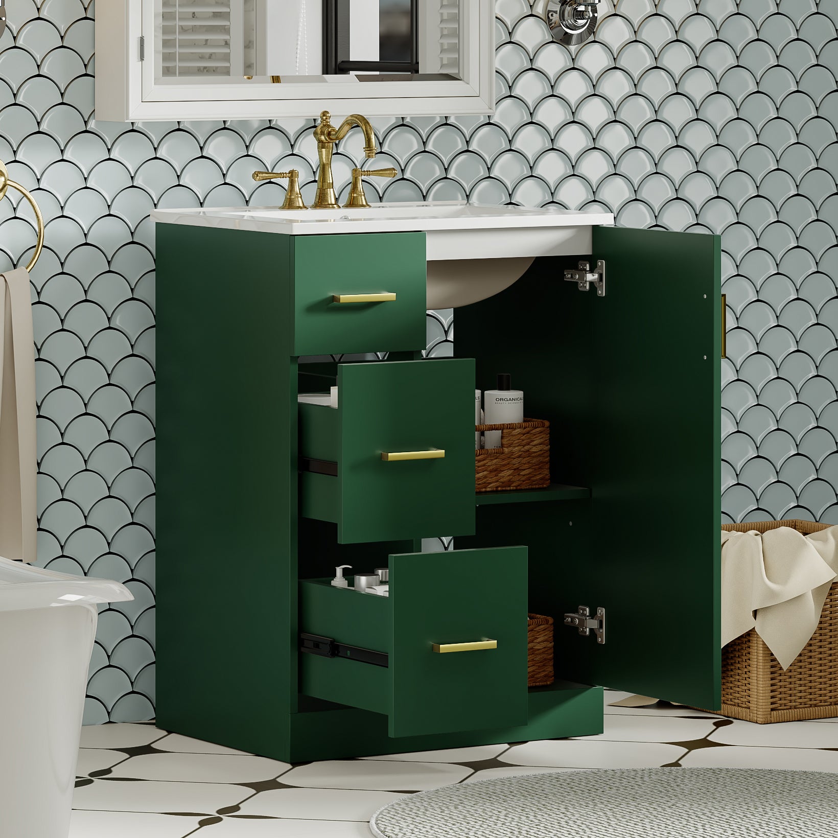24" Modern Bathroom Vanity with Sink, Small Bathroom Sink Cabinet with 2 Drawers and Soft-Closing Door, Under-mount Sink Bathroom Cabinet with Drawers