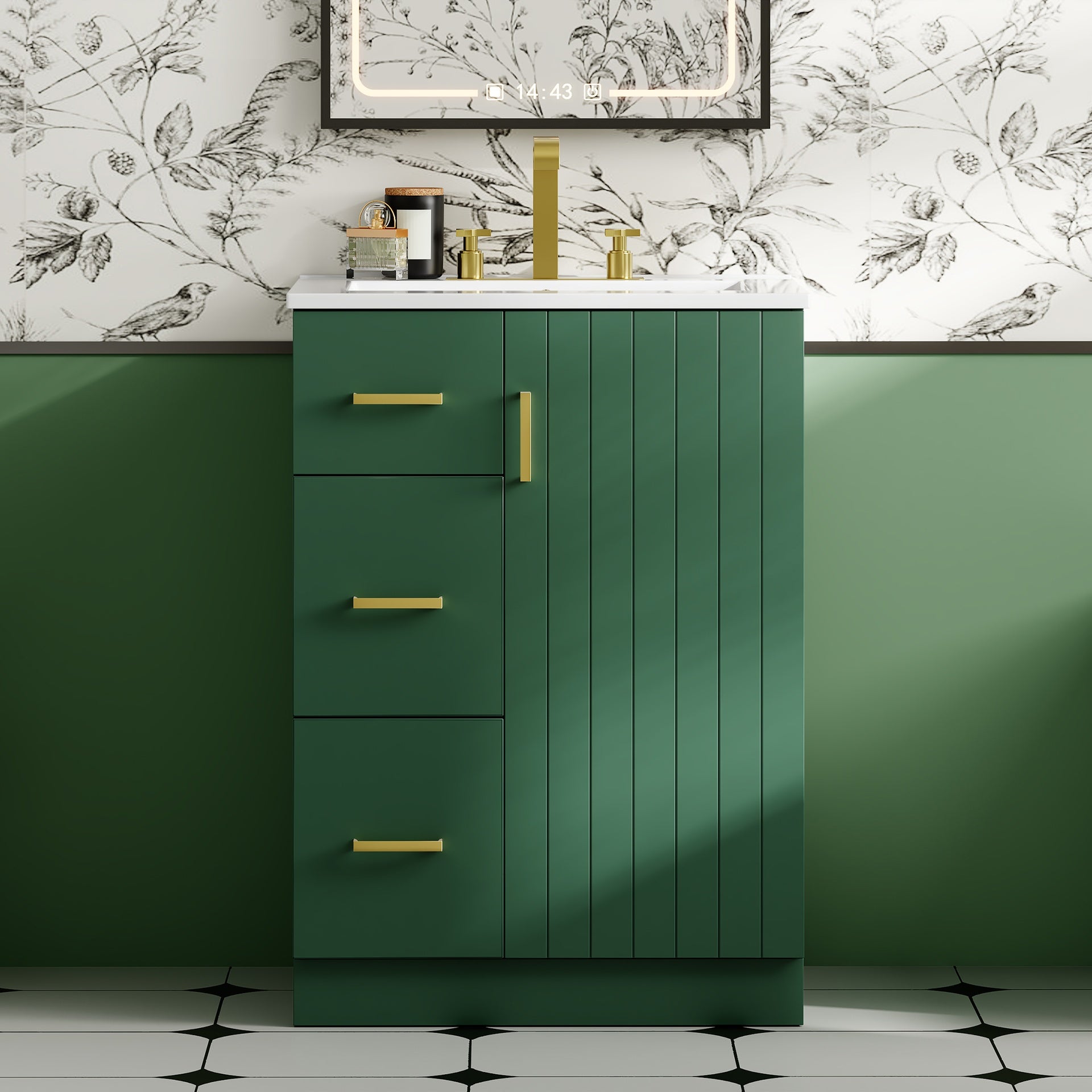 24" Modern Bathroom Vanity with Sink, Small Bathroom Sink Cabinet with 2 Drawers and Soft-Closing Door, Under-mount Sink Bathroom Cabinet with Drawers