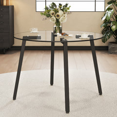 Modern simple style round transparent tempered glass table, tempered glass table top, black metal legs, suitable for kitchen, dining room and living room, 42 "*42" *29.5 "1123r