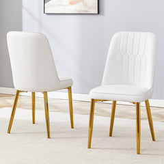 2 modern dining chairs, sleek PU leather backrest, and gold metal legs bring a comfortable home experience to the kitchen, bedroom, and office.W1151P183322