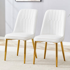 2 modern dining chairs, sleek PU leather backrest, and gold metal legs bring a comfortable home experience to the kitchen, bedroom, and office.W1151P183322