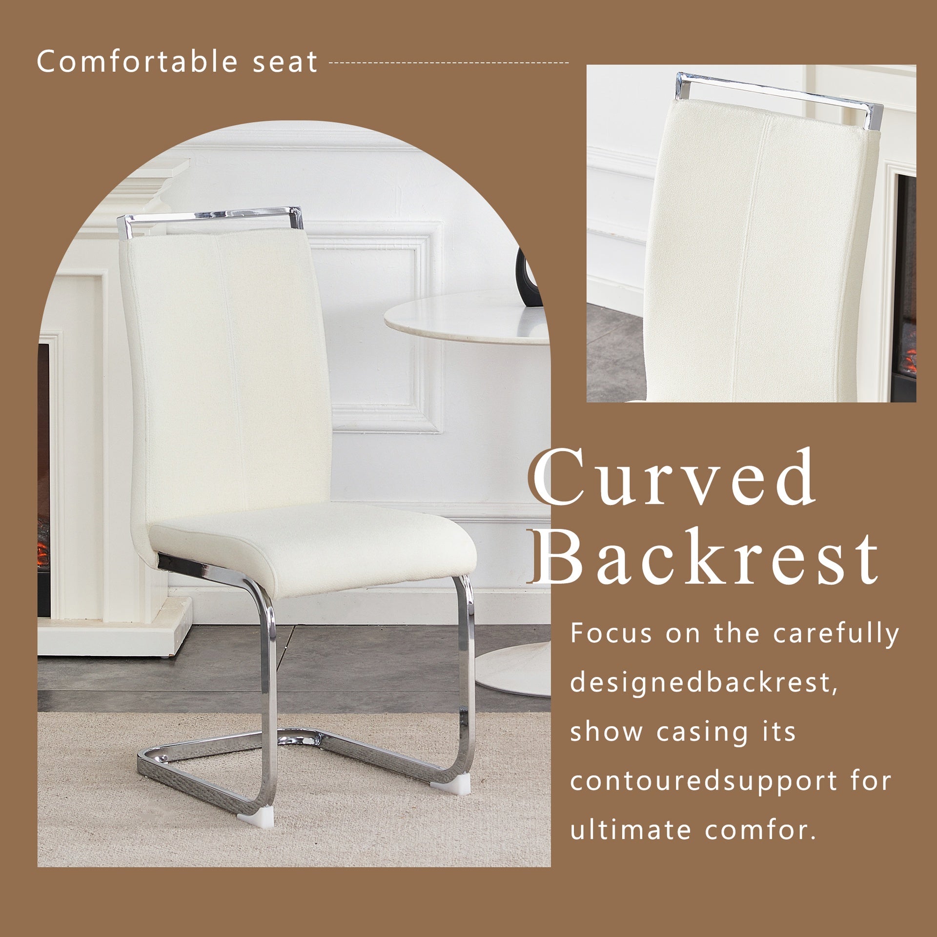 Set of 4 Cream Textured Granular Fabric Material Dining Chairs: 39.3" High, 20.4" Ergonomic Backrest, Ideal for Dining Room, Living Room & Modern Spaces, Stylish & Comfortable.