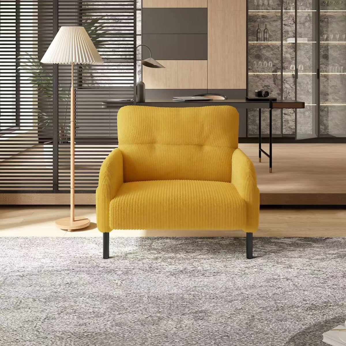 UNITED WE WIN corduroy fabric, comfortable monochrome single person wide seat chair, suitable for living rooms and bedrooms
