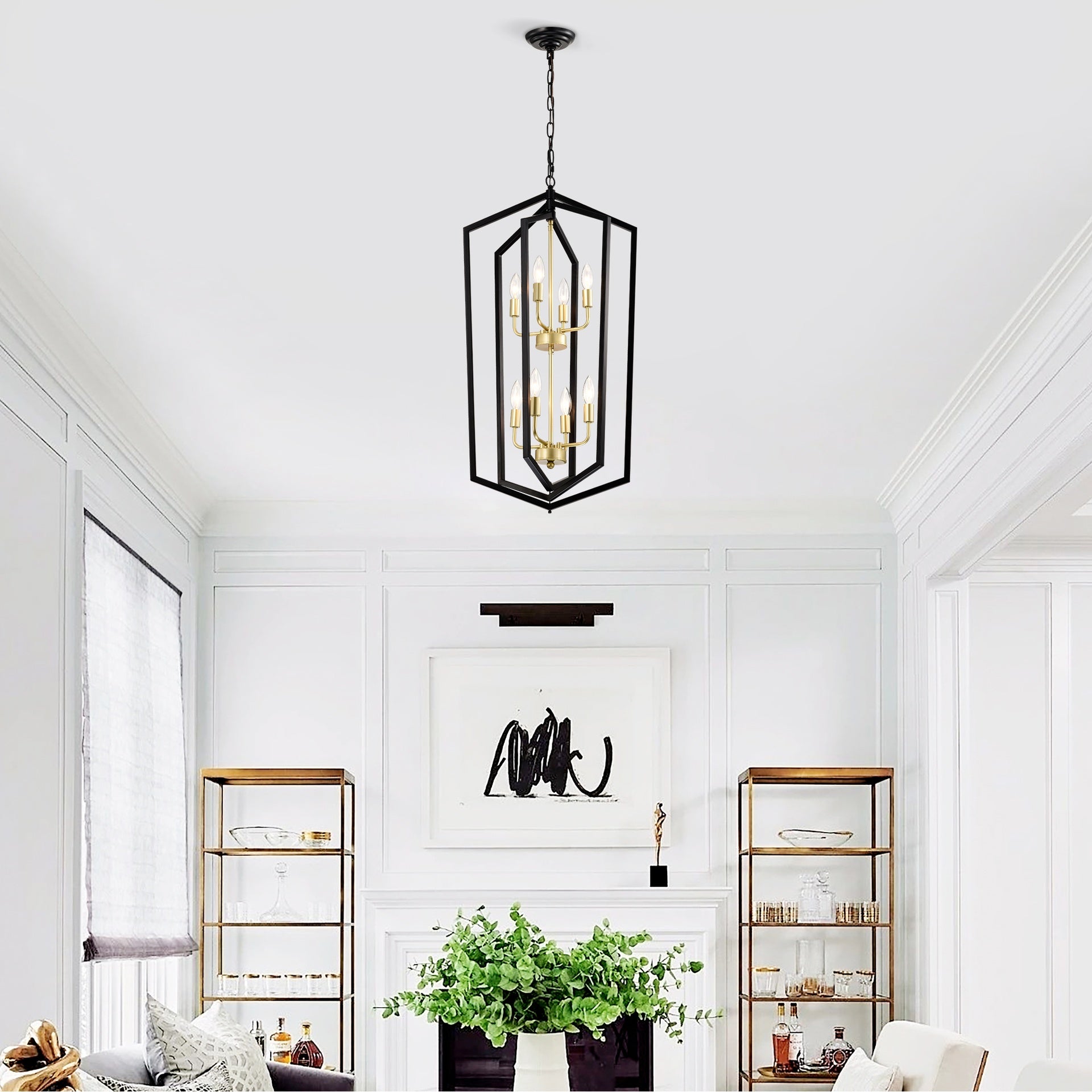 8-Light Lantern Tired Farmhouse Ceiling Hanging Light Black Chandelier Metal Modern Pendant Light Fixtures for Kitchen Island Dining Room Living Room Foyer Entryway(E12 Bulbs Not Included)