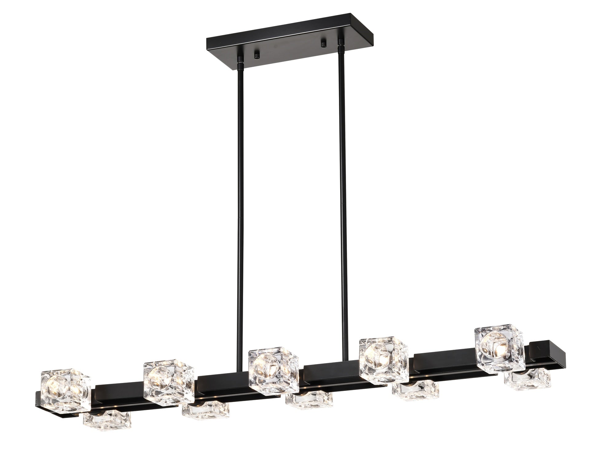 Rectangle Chandelier for Dining Room, 10-Light Black Farmhouse Linear Pendant Light Fixture, Modern Crystal Hanging Lighting Chandelier for  Lobby, Kitchen, Bedroom, Living Room, Conference Room, Home