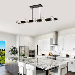 Rectangle Chandelier for Dining Room, 10-Light Black Farmhouse Linear Pendant Light Fixture, Modern Crystal Hanging Lighting Chandelier for  Lobby, Kitchen, Bedroom, Living Room, Conference Room, Home