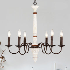 Retro white and Rust Color Chandelier With Light Fixture 6 Light (E12 NO include Bulb)  Pendant Light Fixtures for Dining Room, Lobby, Kitchen, Bedroom, Living Room, Conference Room, Home Office