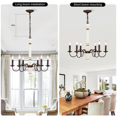 Retro white and Rust Color Chandelier With Light Fixture 6 Light (E12 NO include Bulb)  Pendant Light Fixtures for Dining Room, Lobby, Kitchen, Bedroom, Living Room, Conference Room, Home Office