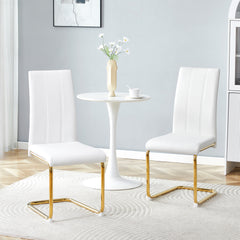 2-Pack White PU Upholstered Dining Chairs - Modern High-Back Side Chairs with Luxury Gold-Plated Iron Tube Legs for Dining Room, Kitchen & Living Room