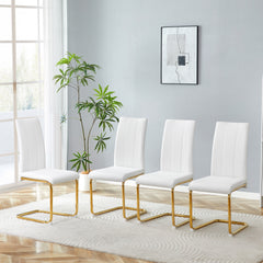 2-Pack White PU Upholstered Dining Chairs - Modern High-Back Side Chairs with Luxury Gold-Plated Iron Tube Legs for Dining Room, Kitchen & Living Room