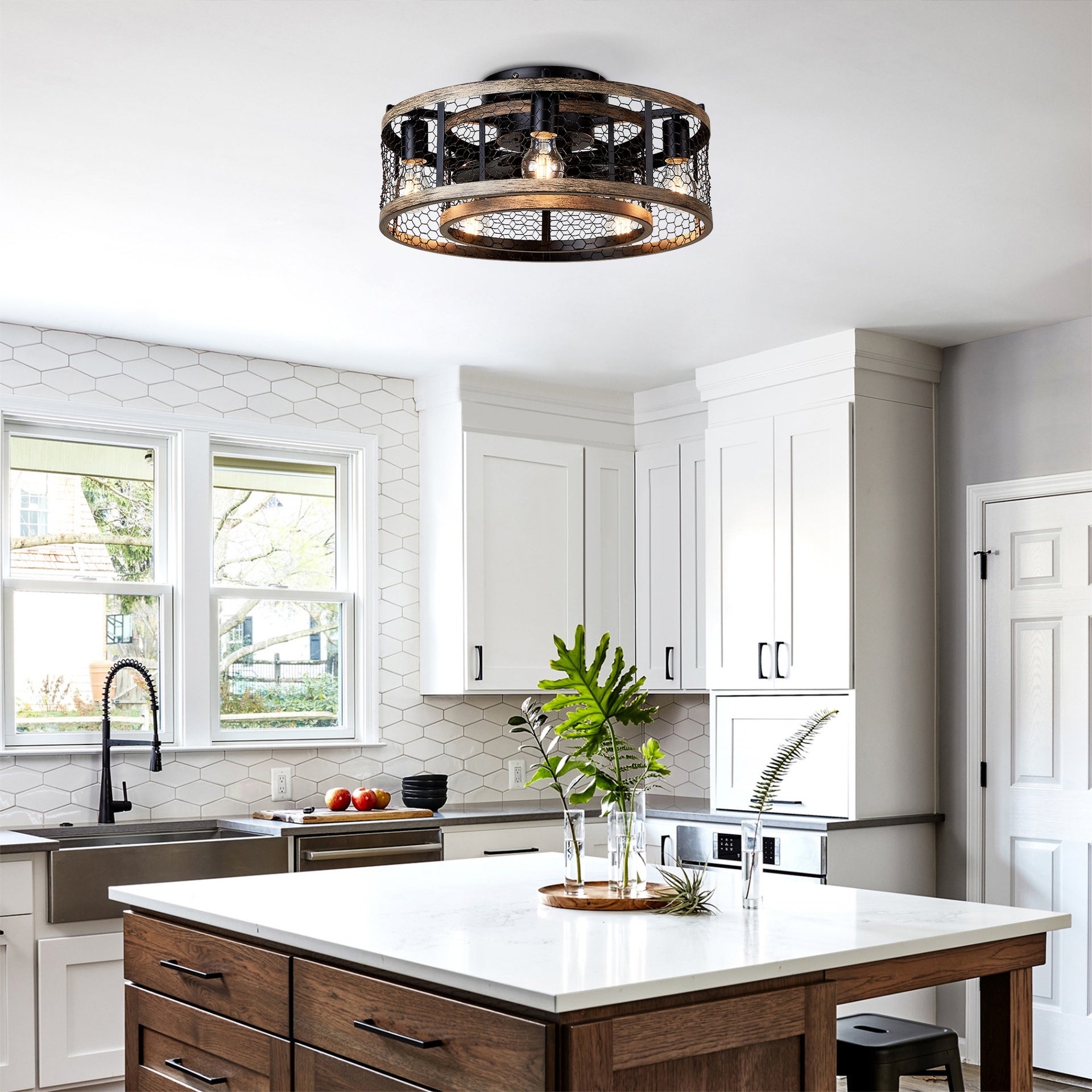 20'' Cage Ceiling Fan With Remote Control ,Quiet  Motor Fan Light ,, Indoor Iron Chandelier Ceiling Fan For Bedroom, Living room, Dinning Room, Kids Room--Matte Black (bulbs not included.)