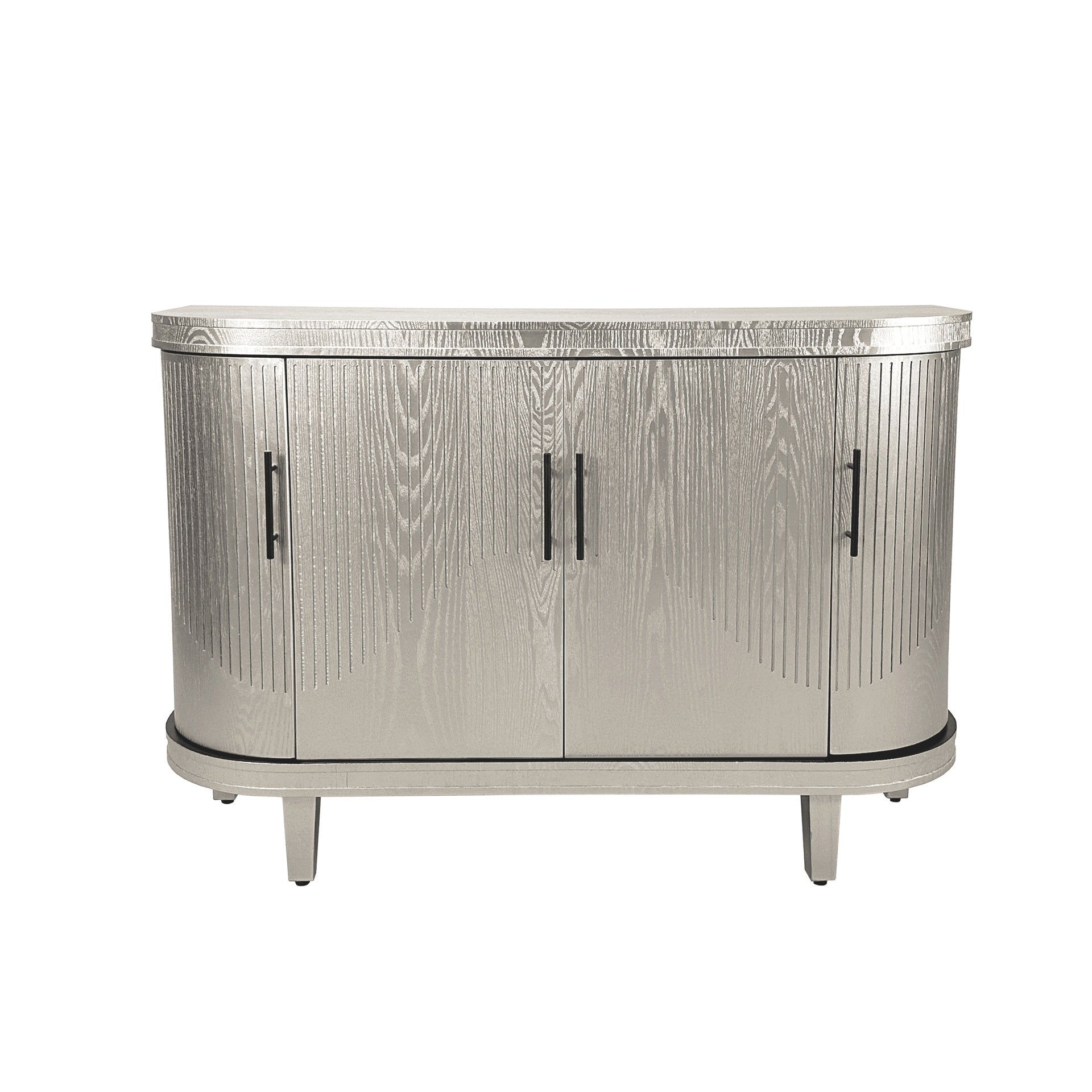 Modern Curved Sideboard 47.2-Inch Decorative Storage Cabinet Wooden Console Table Coffee Bar Cabinet with 4 Doors and Adjustable Interior Shelves for Living Room, Kitchen, Bedroom, Hallway (Champagne)