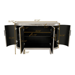 Modern Curved Sideboard 47.2-Inch Decorative Storage Cabinet Wooden Console Table Coffee Bar Cabinet with 4 Doors and Adjustable Interior Shelves for Living Room, Kitchen, Bedroom, Hallway (Champagne)