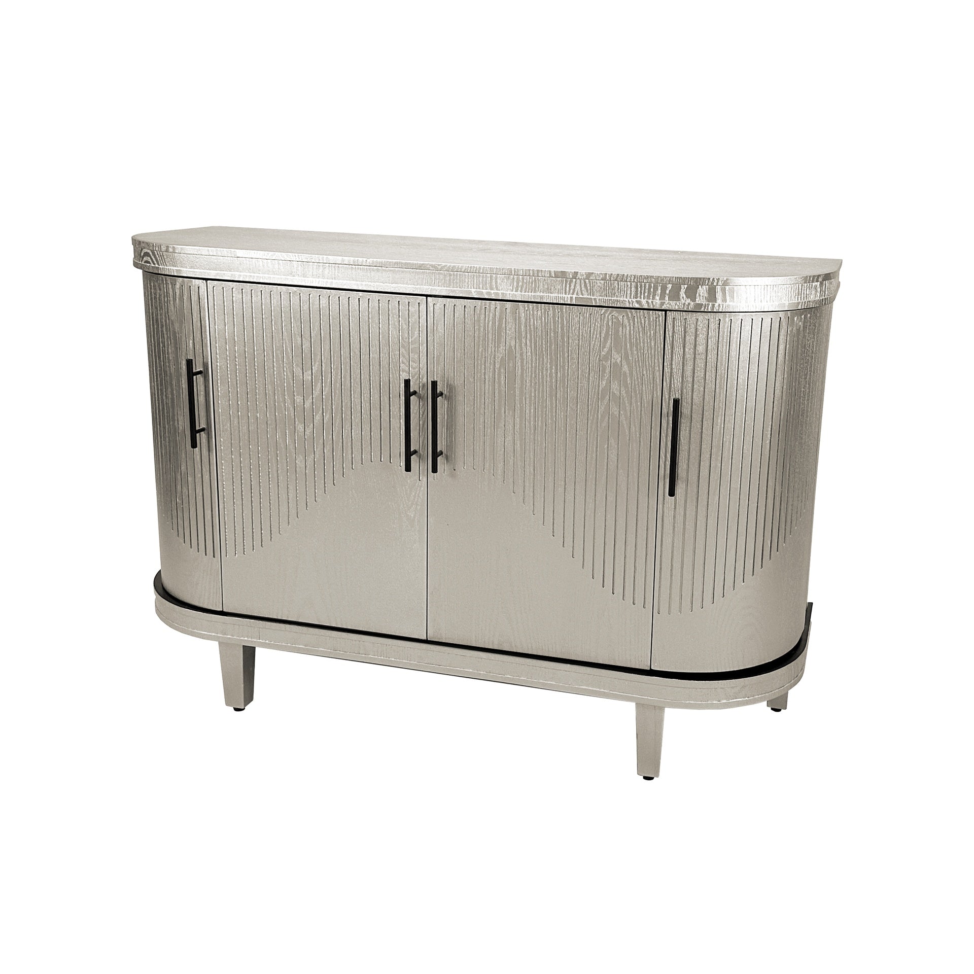 Modern Curved Sideboard 47.2-Inch Decorative Storage Cabinet Wooden Console Table Coffee Bar Cabinet with 4 Doors and Adjustable Interior Shelves for Living Room, Kitchen, Bedroom, Hallway (Champagne)