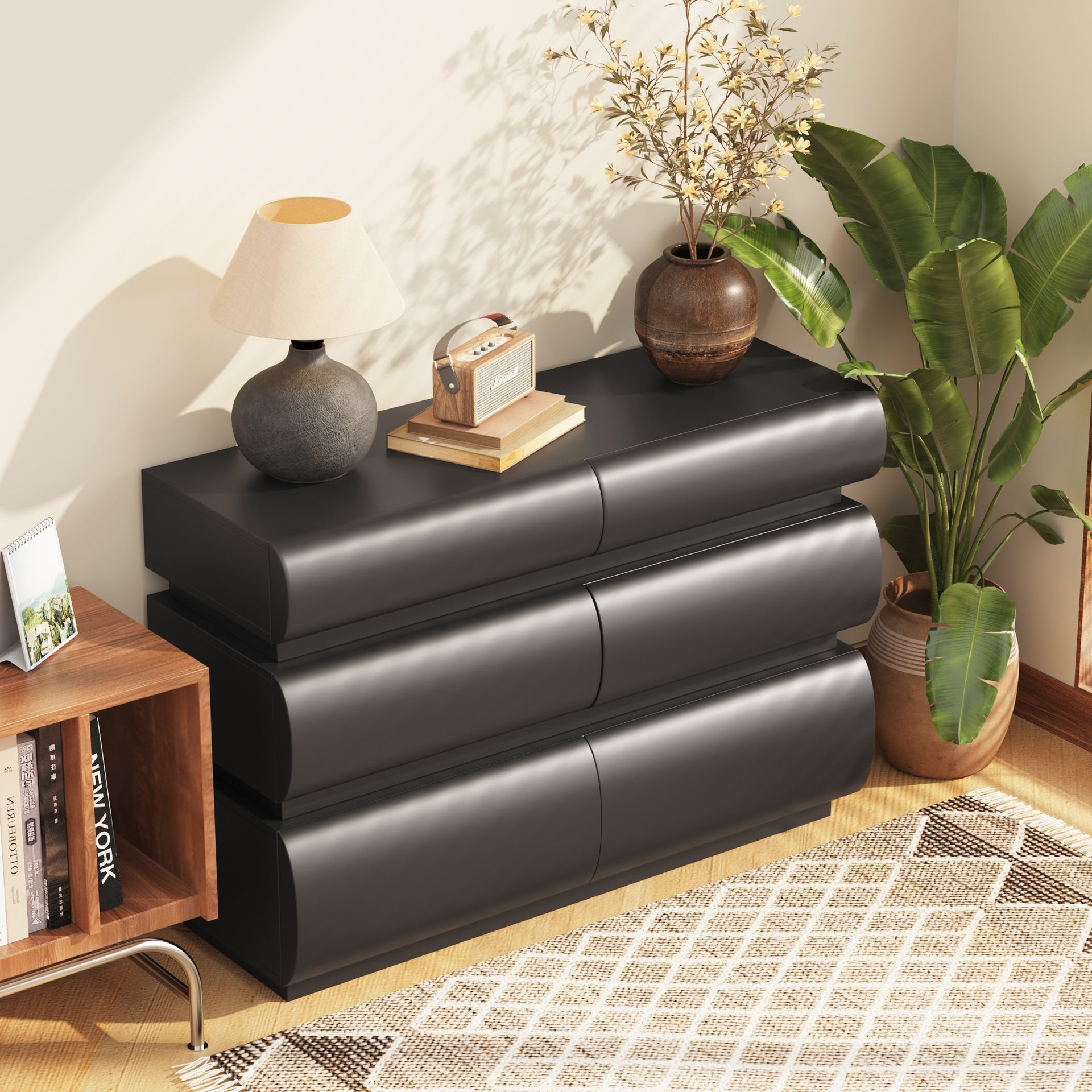 6 Drawer Dresser for Bedroom, Black Dresser No Handle, Modern 6 Chest of Drawers with Wide Storage(Same SKU:W757P235728)
