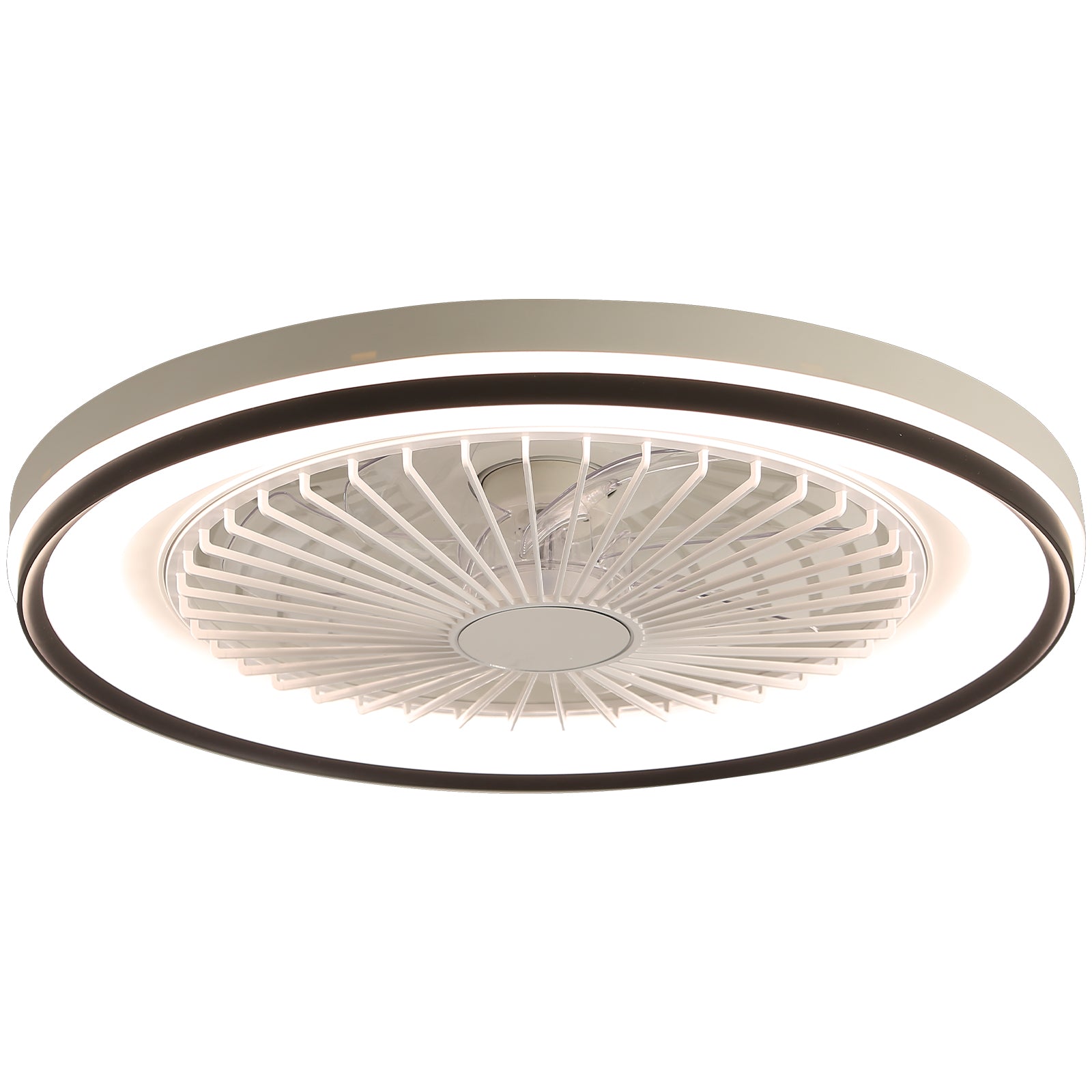19 Inch RGB Dimmable Led Enclosed Ceiling Fan with Light Flush Mount Bladeless 6 Speed Remote Control for Bedroom Party
