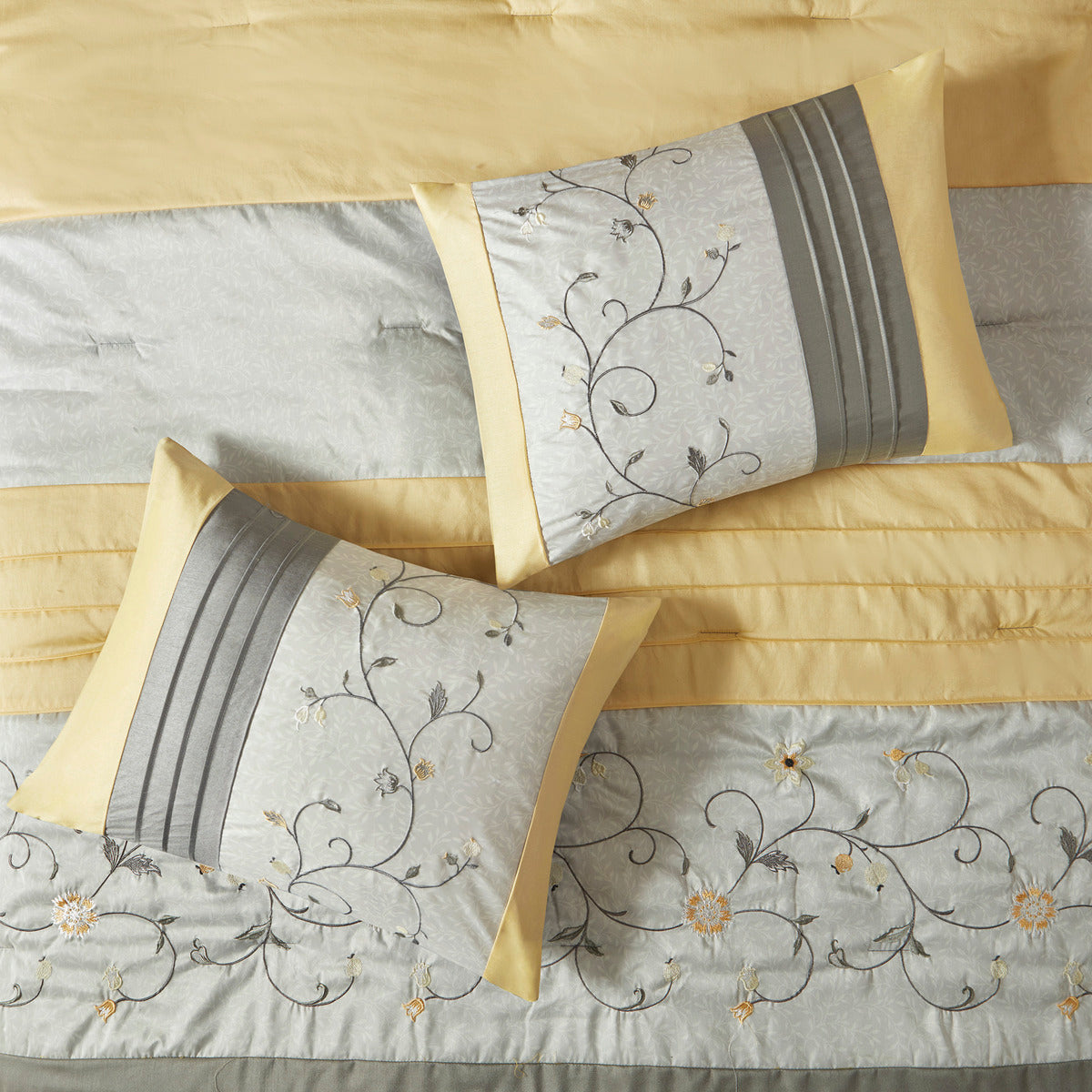 Embroidered 7 Piece Comforter Set Yellow Cal King